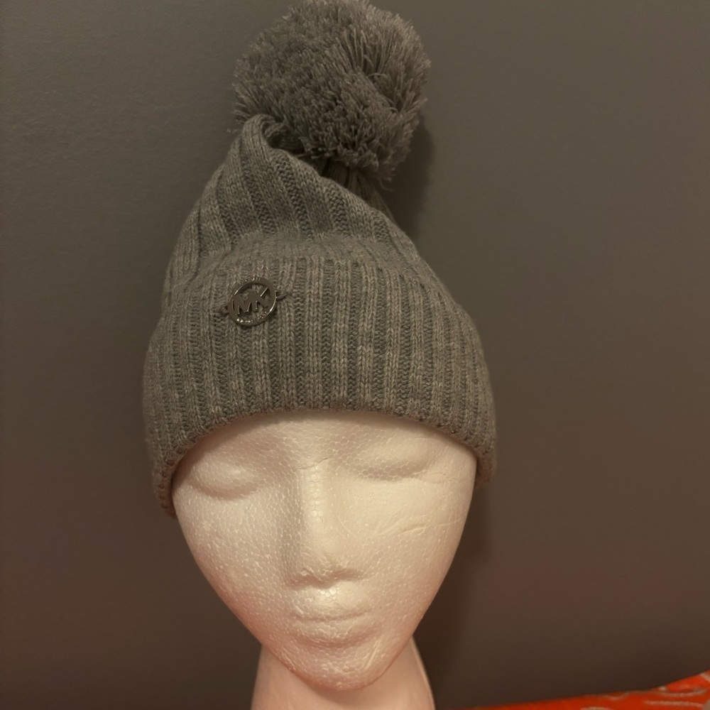Michael Kors Charcoal Knit Beanie with Pom